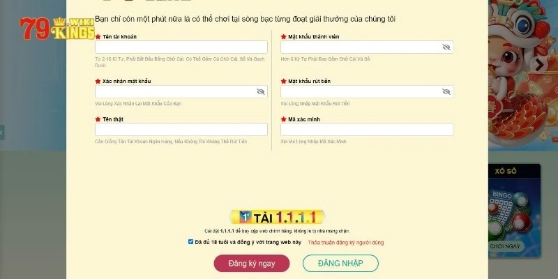 Điền thông tin chi tiết vào biểu mẫu đăng ký 79King