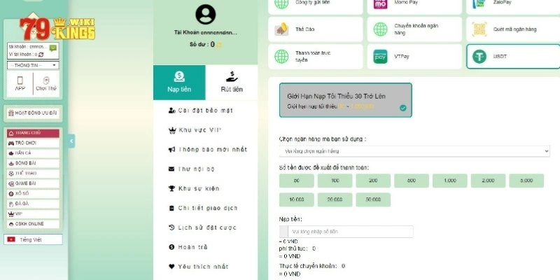 Hướng dẫn nạp tiền 79King bằng USDT